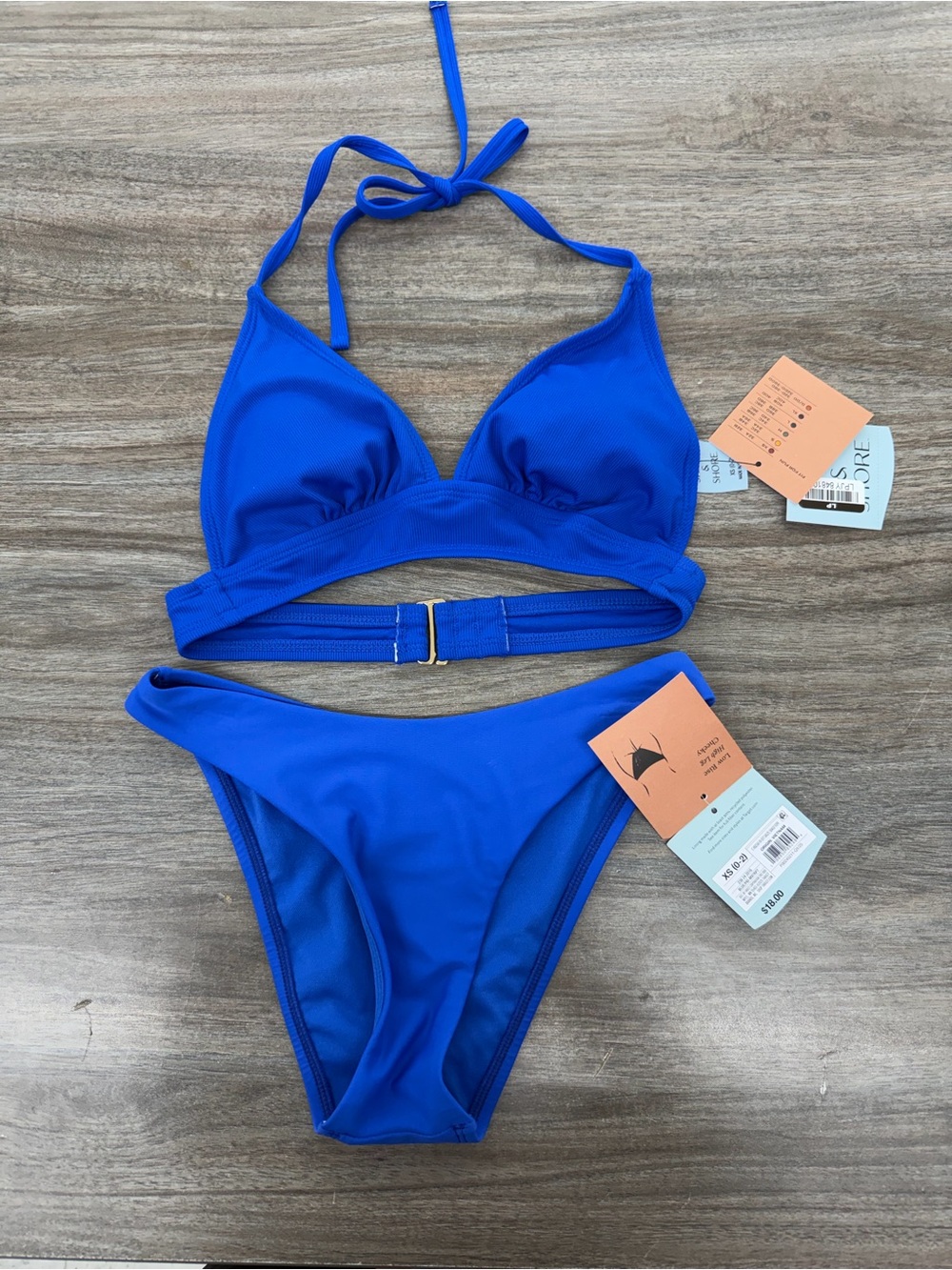 Women's Ribbed Triangle Longline Bikini set - Shade & Shore™ Blue XS